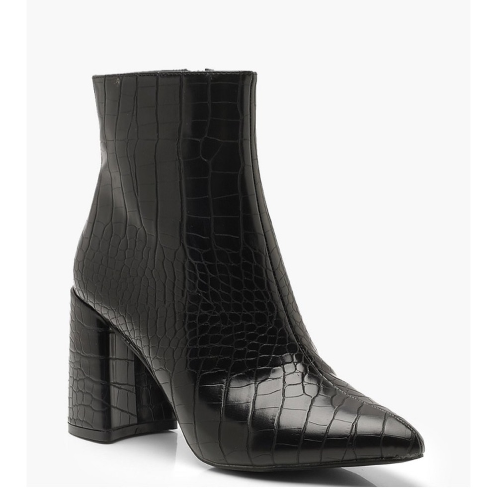 Boohoo Croc Block Heel Boots